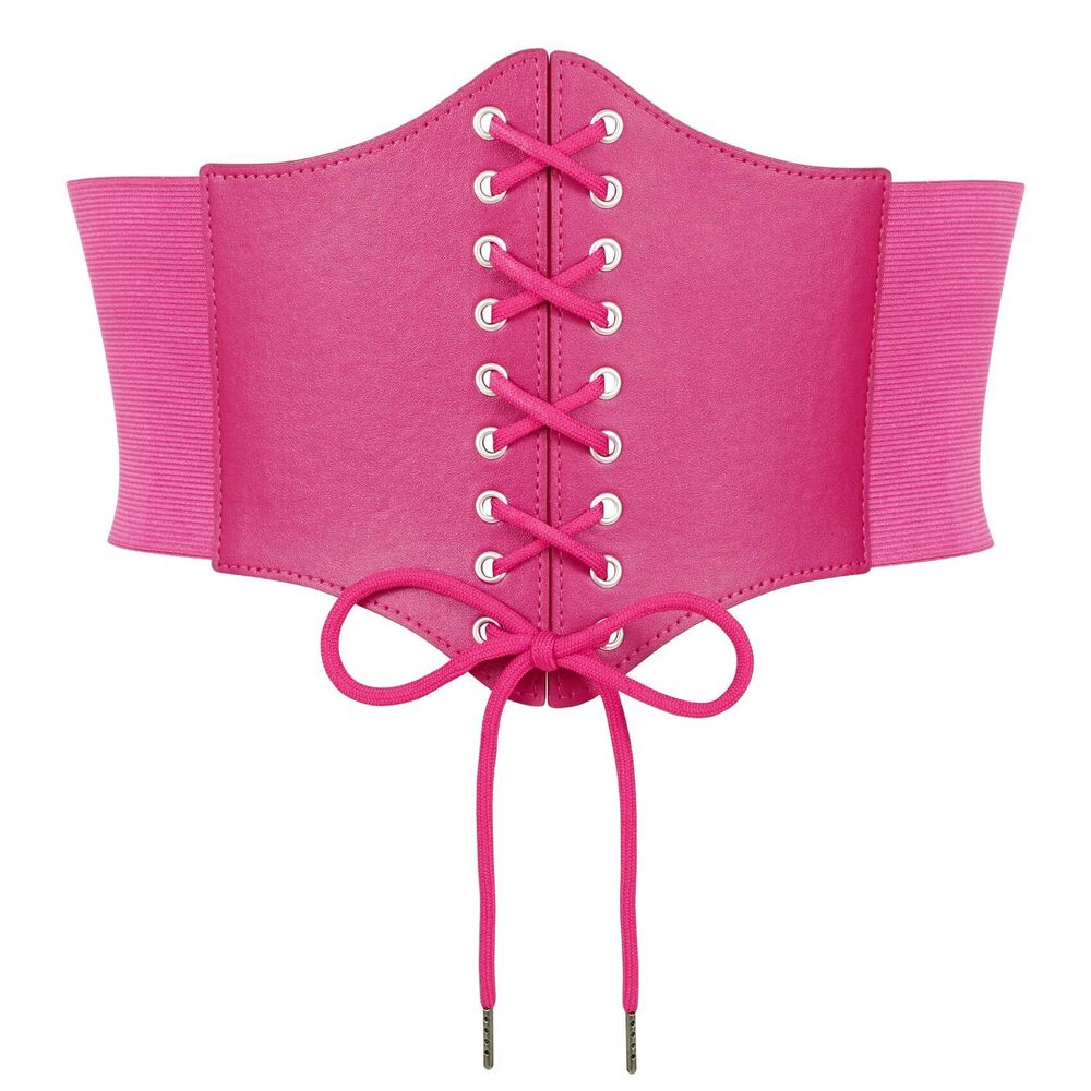 8554 Women Elastic Wide Corset Waist Belt Vintage Lace-up Tied Waspie